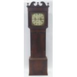 EARLY NINETEENTH CENTURY MAHOGANY LONGCASE CLOCK, the 14" painted Roman dial with two subsidiary