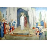 SALMAN WATERCOLOUR DRAWING 'Christ raising Lazarus' Unsigned 20" x 28" (50.8cm x 71.1cm)