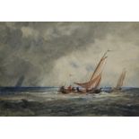 NINETEENTH CENTURY ENGLISH SCHOOL WATERCOLOUR DRAWING Small sailing vessels on a rough sea 6 1/4"