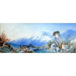 ATTRIBUTED TO THOMAS LEESON ROWBOTHAM (1783-1853) WATERCOLOUR DRAWING Alpine landscape with drover &