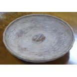 A PETER 'RABBITMAN' HEAP, ADZED OAK BOWL, with bamboo pattern border, the centre of the bowl