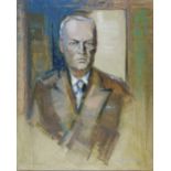 ERIC ZILINSKIS (20th CENTURY) OIL PAINTING ON CANVAS 1/4 length portrait of a man wearing jacket and