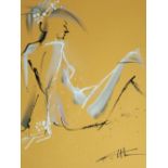 INGA KALLAGOVA-HOEHNNER (Twentieth Century) GOUACHE ON COLOURED PAPER Reclining female figure '
