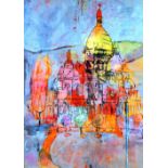 DOREEN LOWE (20TH CENTURY) THREE ACRYLIC PAINTINGS ON PAPER 'Basilica' Signed 17 3/4" x 12 1/2" (