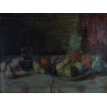 UNATTRIBUTED (20th CENTURY) OIL PAINTING ON CANVAS Still life - fruit with jug and plate Unsigned 23