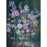 GLOVER (Twentieth Century) WATERCOLOUR DRAWING Still life - Summer flowers in a pedestal vase Signed