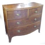 AN EARLY 19TH CENTURY MAHOGANY BOW FRONTED CHEST OF TWO SHORT AND TWO LONG DRAWERS, ON SPLAY BRACKET