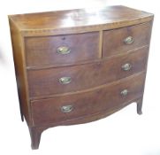 AN EARLY 19TH CENTURY MAHOGANY BOW FRONTED CHEST OF TWO SHORT AND TWO LONG DRAWERS, ON SPLAY BRACKET