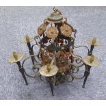A JACOBEAN STYLE BRASS THREE LIGHT ELECTROLIER AND TWO OTHERS VARIOUS (3)