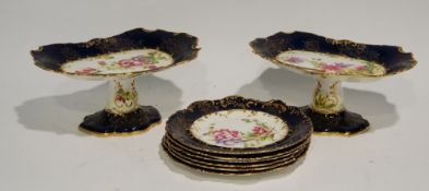 EIGHT PIECE NINETEENTH CENTURY ENGLISH PORCELAIN DESSERT SERVICE FOR SIX PERSONS, comprising; A PAIR