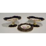 EIGHT PIECE NINETEENTH CENTURY ENGLISH PORCELAIN DESSERT SERVICE FOR SIX PERSONS, comprising; A PAIR