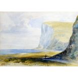 UNATTRIBUTED WATERCOLOUR DRAWING Coast scene with high cliffs 6 1/2" x 8 3/4" (16.5cm x 22.2cm)