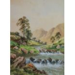 L. RAY (Early Twentieth Century) PAIR OF WATERCOLOUR DRAWINGS River landscapes with hills in the