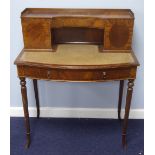 SHERATON STYLE MAHOGANY ESCRITOIRE with raised back with centre drawer and flanking cupboards, the