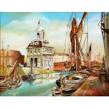 T. KNOWLES PAIR OF OIL PAINTINGS Harbour scenes Signed and dated 1980 13" x 18" (33cm x 45.7cm)