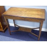 EDWARDIAN INLAID ROSEWOOD OBLONG CARD TABLE with swivel and flap-top, with leather lined interior,