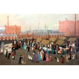 HELEN LAYFIELD BRADLEY (1900-1979) ARTIST SIGNED COLOUR PRINT A Northern townscape with market in