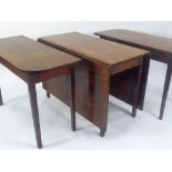 GEORGE III MAHOGANY THREE PART DINING TABLE, with drop leaf centre section and 'D' ends, raised on