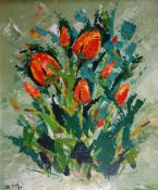 B.FITTAN (CONTEMPORARY) Palette knife oil painting on canvas 'Tulips', signed, signed inscribed