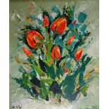 B.FITTAN (CONTEMPORARY) Palette knife oil painting on canvas 'Tulips', signed, signed inscribed