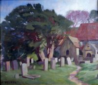 CARL FELKEL (1896-1980) OIL PAINTING ON BOARD 'Churchyard' Signed 16 1/2" x 19" (41.9cm x 48.2cm)