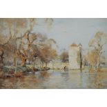 JOSEPH HAROLD SWANWICK (1866-1929) WATERCOLOUR DRAWING 'The Moat, Michelham Priory' Signed, titled