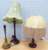 PAIR OF TURNED WOOD CANDLESTICK PATTERN TABLE LAMPS, 12" (30.4cm) high and a tall, turned wood TABLE
