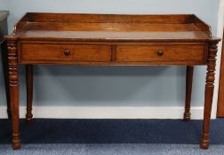 EARLY VICTORIAN POLLARD OAK WRITING OR DRESSING TABLE with three-quarter gallery back, two short