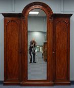 A. BLAIN, LIVERPOOL, VICTORIAN FIGURED MAHOGANY LARGE BREAKFRONT WARDROBE with step moulded cornice,