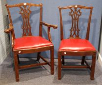 SET OF SIX CHIPPENDALE STYLE MAHOGANY DINING CHAIRS including a pair of carver's armchairs