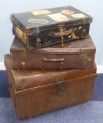 A WARRATED BEST STEEL BROWN JAPANNED DOME TOPPED TRAVELLING TRUNK with end handles, 2'5" wide and