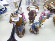 TWO MODERN CHINESE FIGURINES OF FISHERMEN, ANOTHER OF A CONTINENTAL FISHERMAN AND A MAIDEN AND