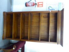 HARDWOOD LARGE OPEN BOOKCASE WITH MOULDED CORNICE, five adjustable shelves, panelled sides, on