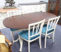 PART-PAINTED DINING FURNISHINGS comprising a set of four single chairs, a D end double pedestal