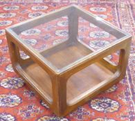 MODERN G-PLAN SQUARE COFFEE TABLE, GLASS TOP, OPEN SIDES