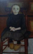 COLOUR PRINT REPRODUCTION LAID DOWN ON CANVAS, portrait of a young girl seated, 23" x 15" (58.5 x