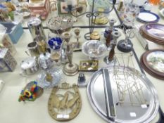 METAL WARES TO INCLUDE CANDLESTICKS, ROSE BOWL ETC