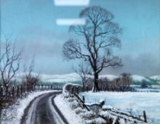 PATRICK BURKE PASTEL DRAWING Winter landscape with country lane under snow Signed 12" x 15" (30.5