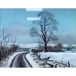 PATRICK BURKE PASTEL DRAWING Winter landscape with country lane under snow Signed 12" x 15" (30.5