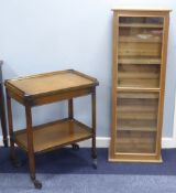 OAK TWO TIER TEA TROLLEY, the swivel and flap top opening to form a card table with green baize