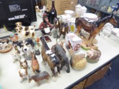 COLLECTION OF CERAMIC AND RESIN ANIMALS TO INCLUDE THREE LARGE BESWICK HORSES , LARGE BELGIAN