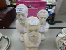 THREE WHITE COMPOSITION BUSTS OF COMPOSITION BUSTS OF COMPOSERS 'CHOPIN' AND TWO 'TSCHAIKOWSKY' (3)