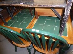 MODERN LIGHT OAK EXTENDING VICTORIAN STYLE KITCHEN DINING TABLE WITH GREEN TILE INLET TOP