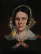 19th CENTURY ENGLISH SCHOOL PAIR OF OIL PAINTINGS ON CANVAS Bust portraits of a Victorian lady