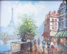 PICTURES AND PRINTS, VARIOUS - Burnett oil painting, Paris street scene, 8" x 10" (20.3 x 25.4cm);