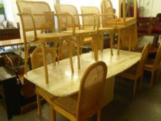 A LARGE MARBLE PEDESTAL DINING TABLE, 198cm long x 95cm wide