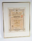CITY OF MOSCOW LOAN BOND CERTIFICATE 1908 FOR ONE HUNDRED AND EIGHTY NINE RUBLES NO 45989 18 1/2"