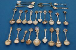 HALLMARKED SILVER AND ENAMEL SPOON "SKIPTON" together with TWENTY ONE OTHER HALLMARKED , STERLING