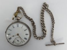 VICTORIAN SILVER POCKET WATCH, with keywind movement, white Roman dial with subsidiary seconds dial,