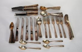 TABLE SERVICE OF COMMUNITY PLATE CUTLERY FOR SIX PERSONS WITH FOLIATE CAST AND PIERCED HANDLES